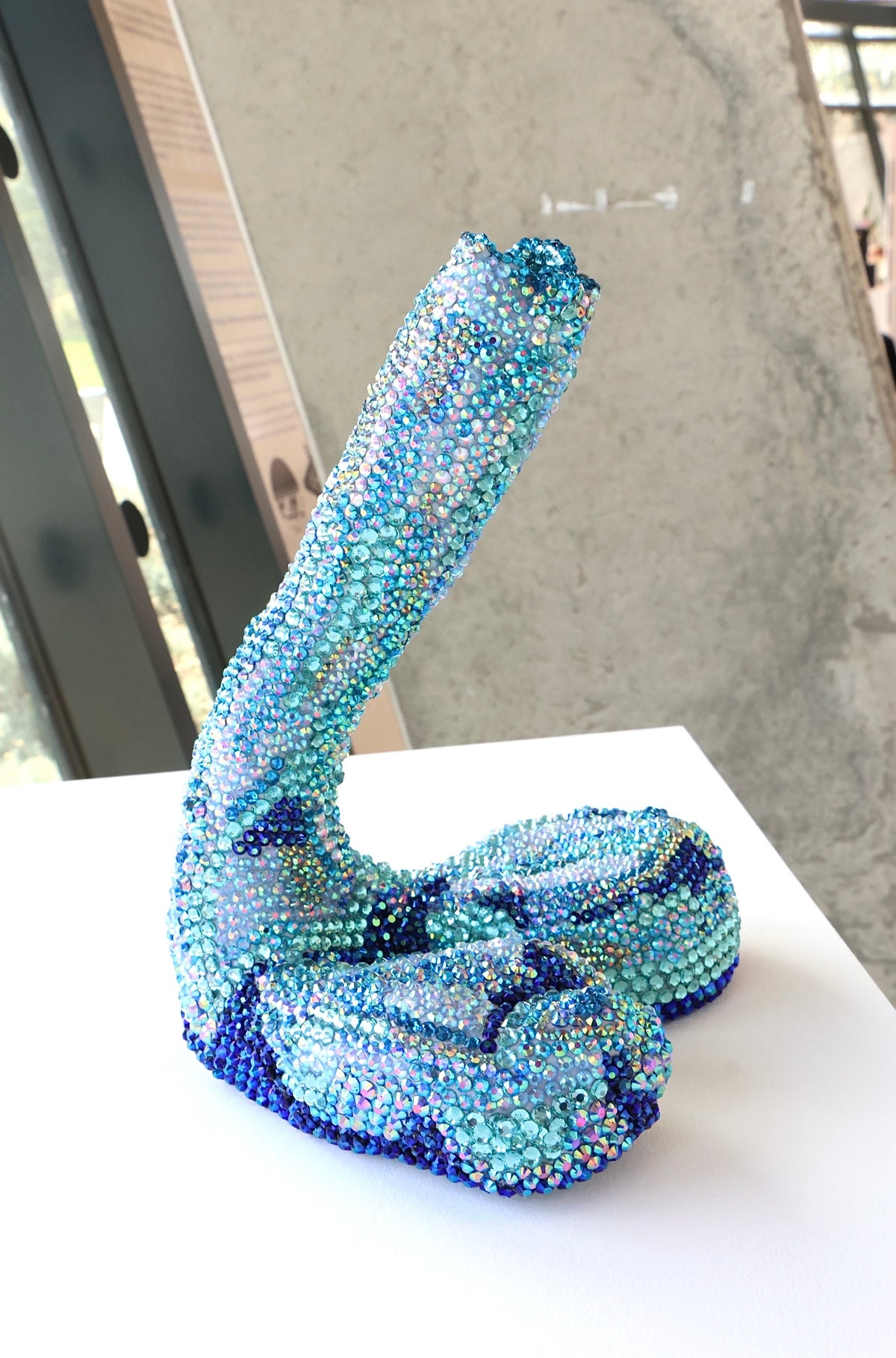Extra Large Blue Contemporary Penis Nude Glass Clay Erotic Phallus Phallic Erotic Rhinestone Sculpture LGBT Queer Gay Art By Max Hammond Studio