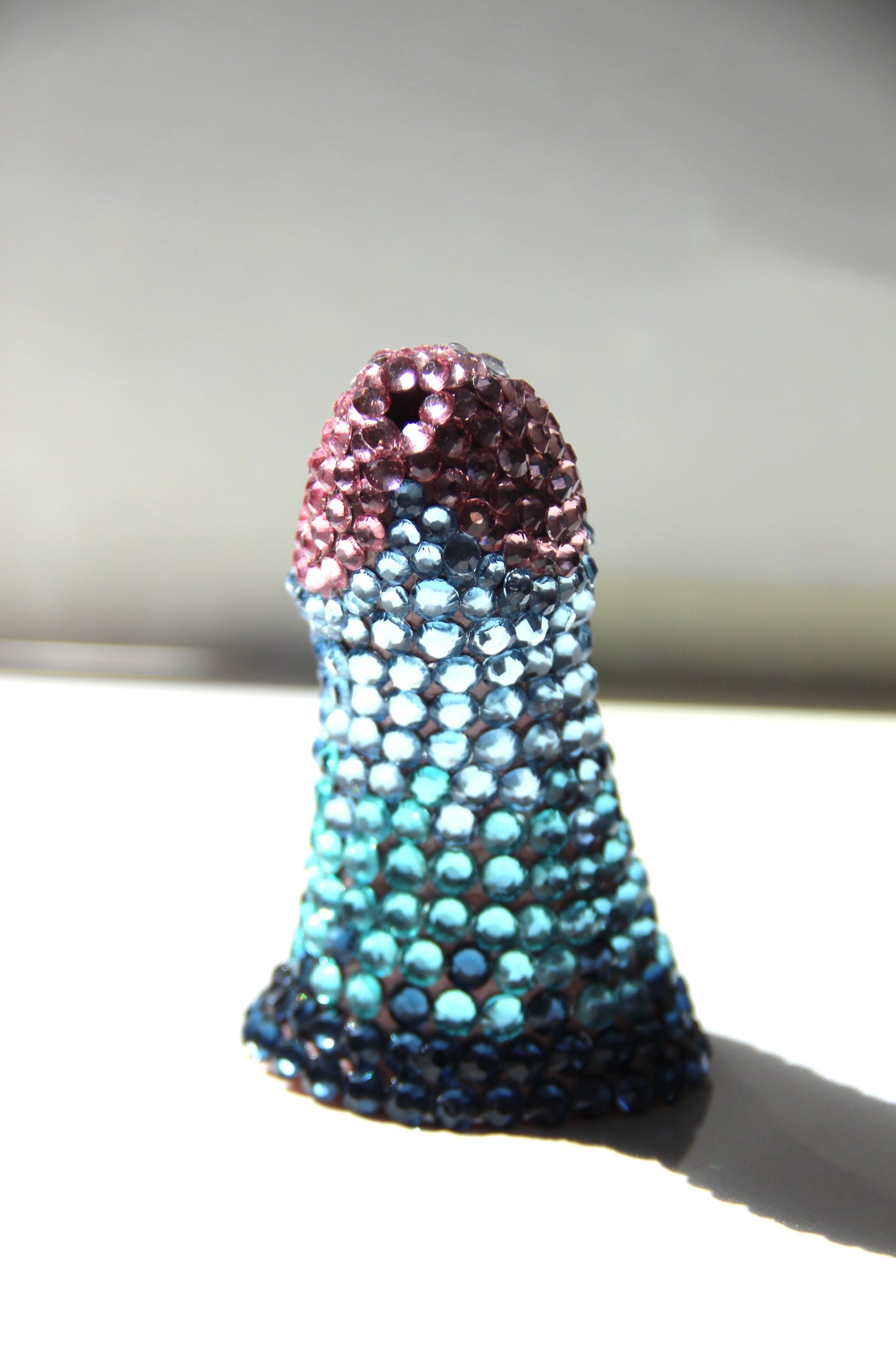 Blue Teal Pink Contemporary Penis Nude Glass Clay Phallus Phallic Erotic Rhinestone Sculpture LGBT Queer Gay Art By Max Hammond Studio