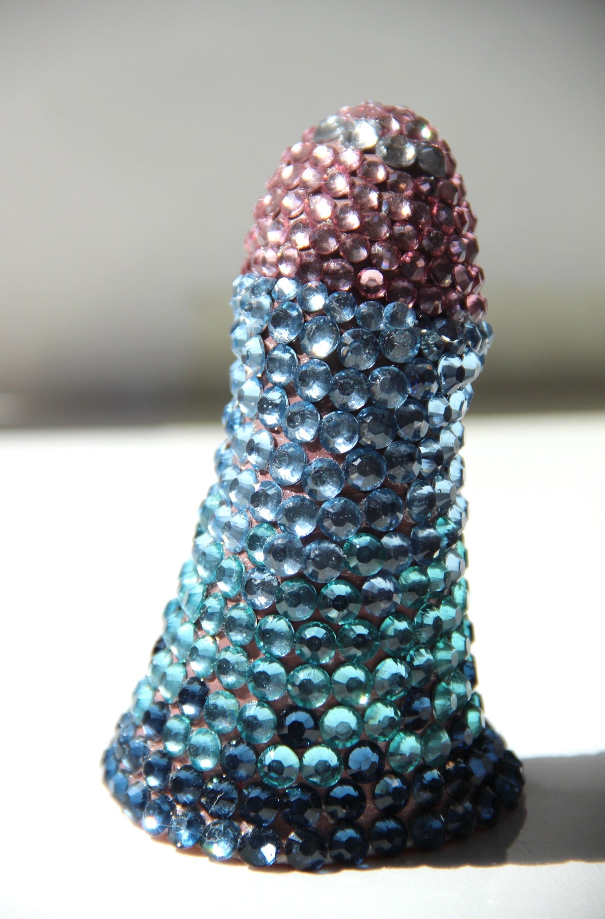 Blue Teal Pink Contemporary Penis Nude Glass Clay Phallus Phallic Erotic Rhinestone Sculpture LGBT Queer Gay Art By Max Hammond Studio