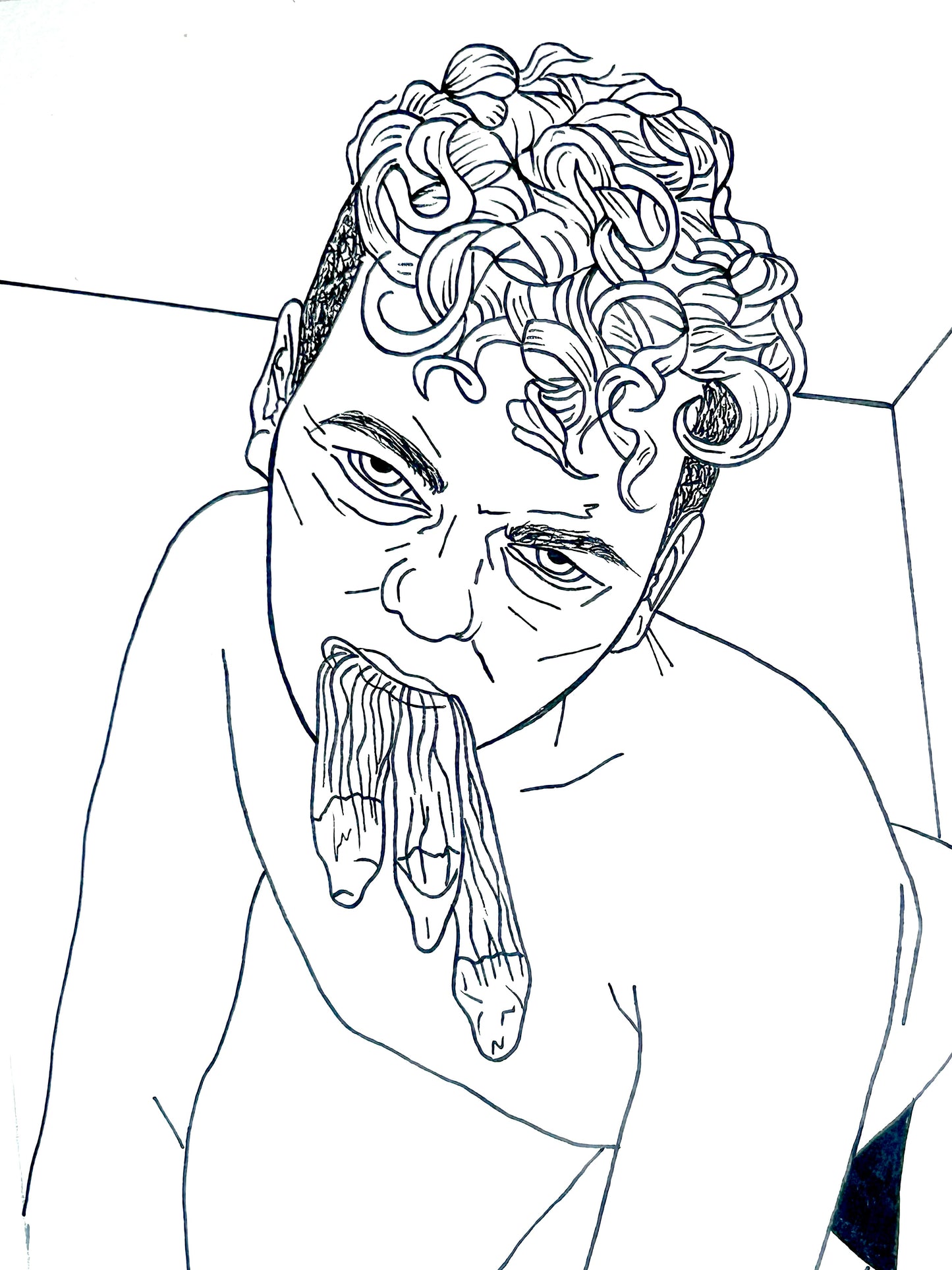 Untitled (2026) | Unique Original Gay Art | Fine Liner Queer Erotic Drawing | Male Nude Phallus Phallic Fine Liner Artwork One of a kind 1/1 By Artist Max Hammond