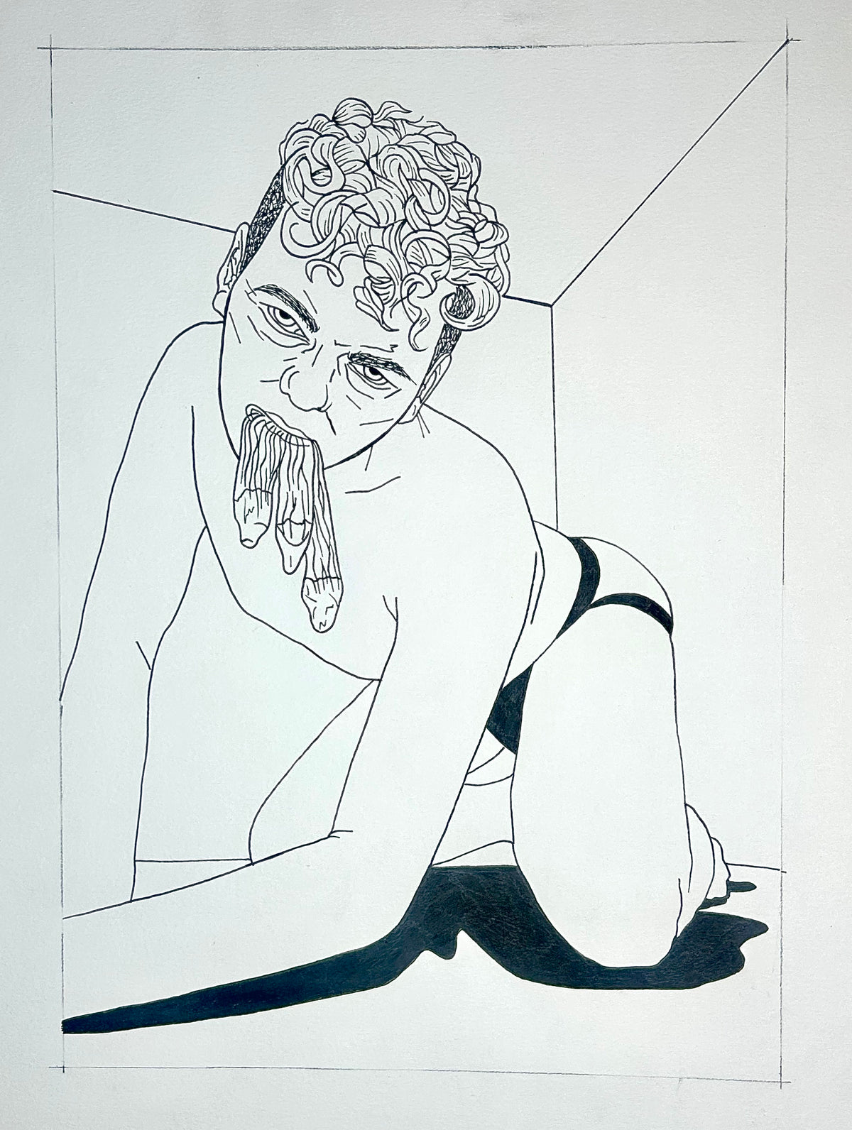 Untitled (2026) | Unique Original Gay Art | Fine Liner Queer Erotic Drawing | Male Nude Phallus Phallic Fine Liner Artwork One of a kind 1/1 By Artist Max Hammond