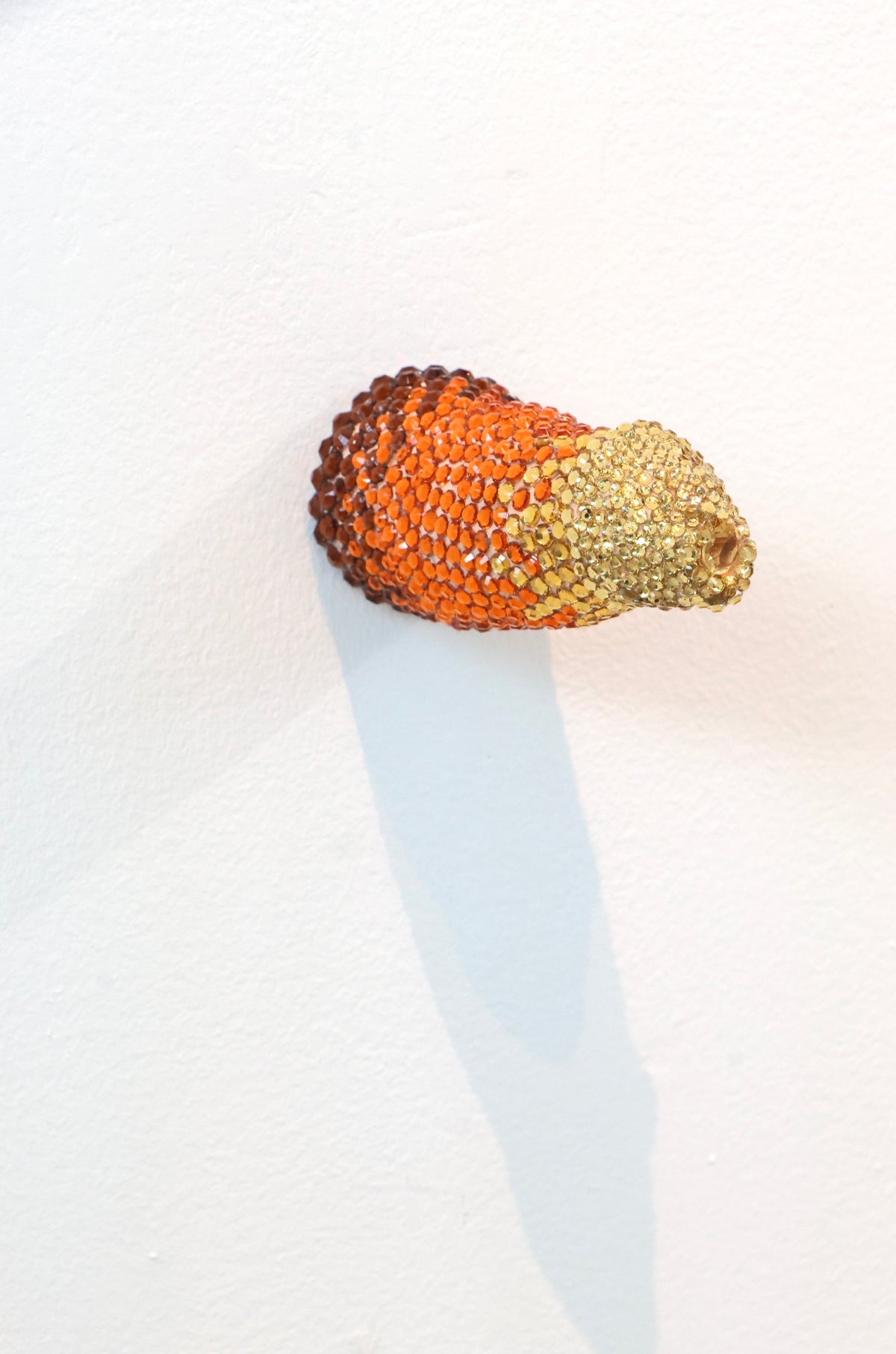 Yellow, Orange, Brown Crystal Contemporary Penis Nude Glass Clay Erotic Phallus Phallic Erotic Rhinestone Sculpture Fine Art LGBT Queer Art By Max Hammond Studio