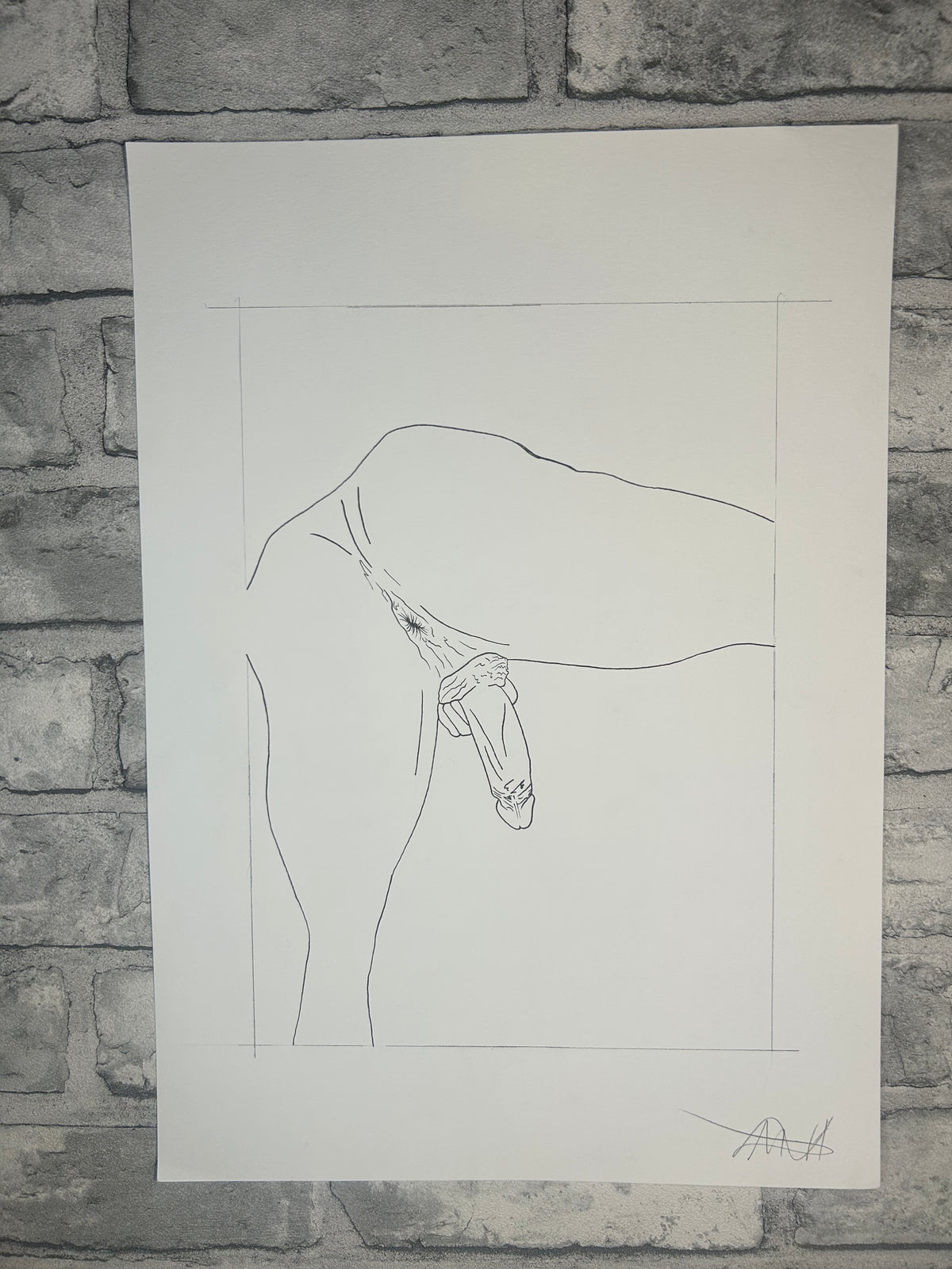Big Harry (2026) | Unique Original Gay Art | Fine Liner Queer Erotic Drawing | Male Nude Fine Liner Artwork One of a kind 1/1 By Max Hammond Studio