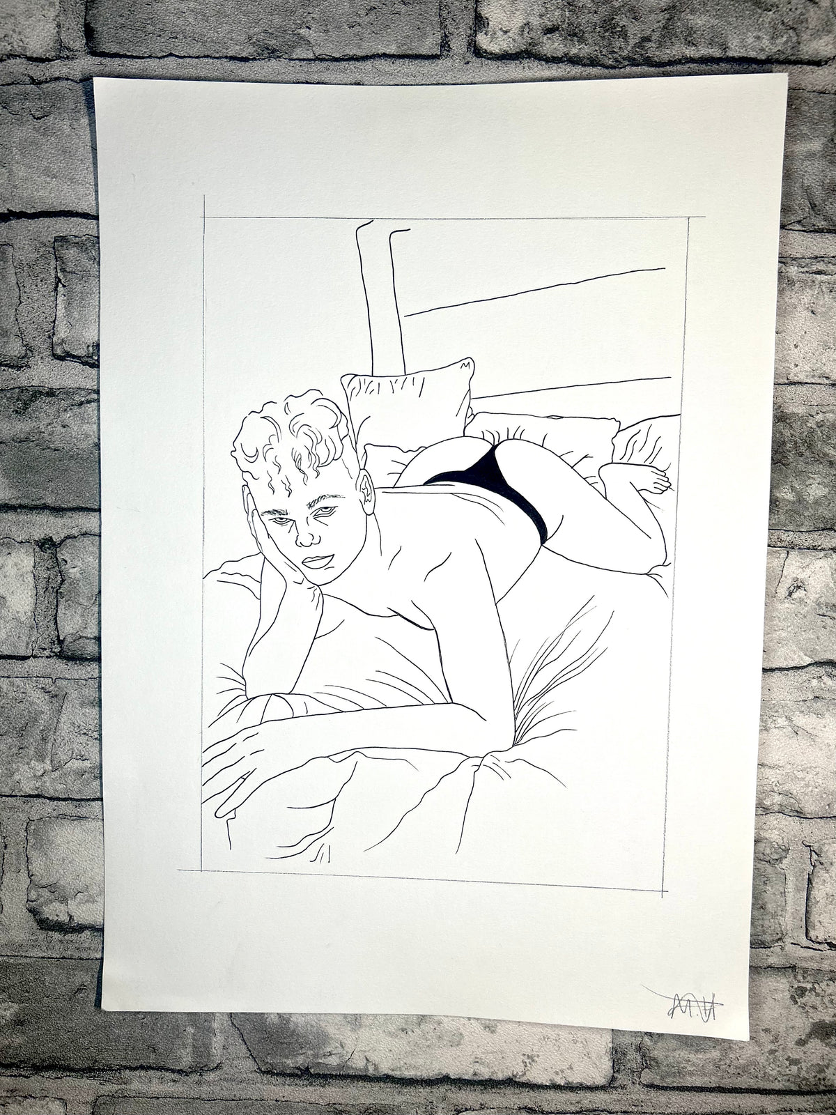 Untitled (2026) | Unique Original Gay Art | Fine Liner Queer Erotic Drawing | Male Nude Phallus Phallic Fine Liner Artwork One of a kind 1/1 By Artist Max Hammond