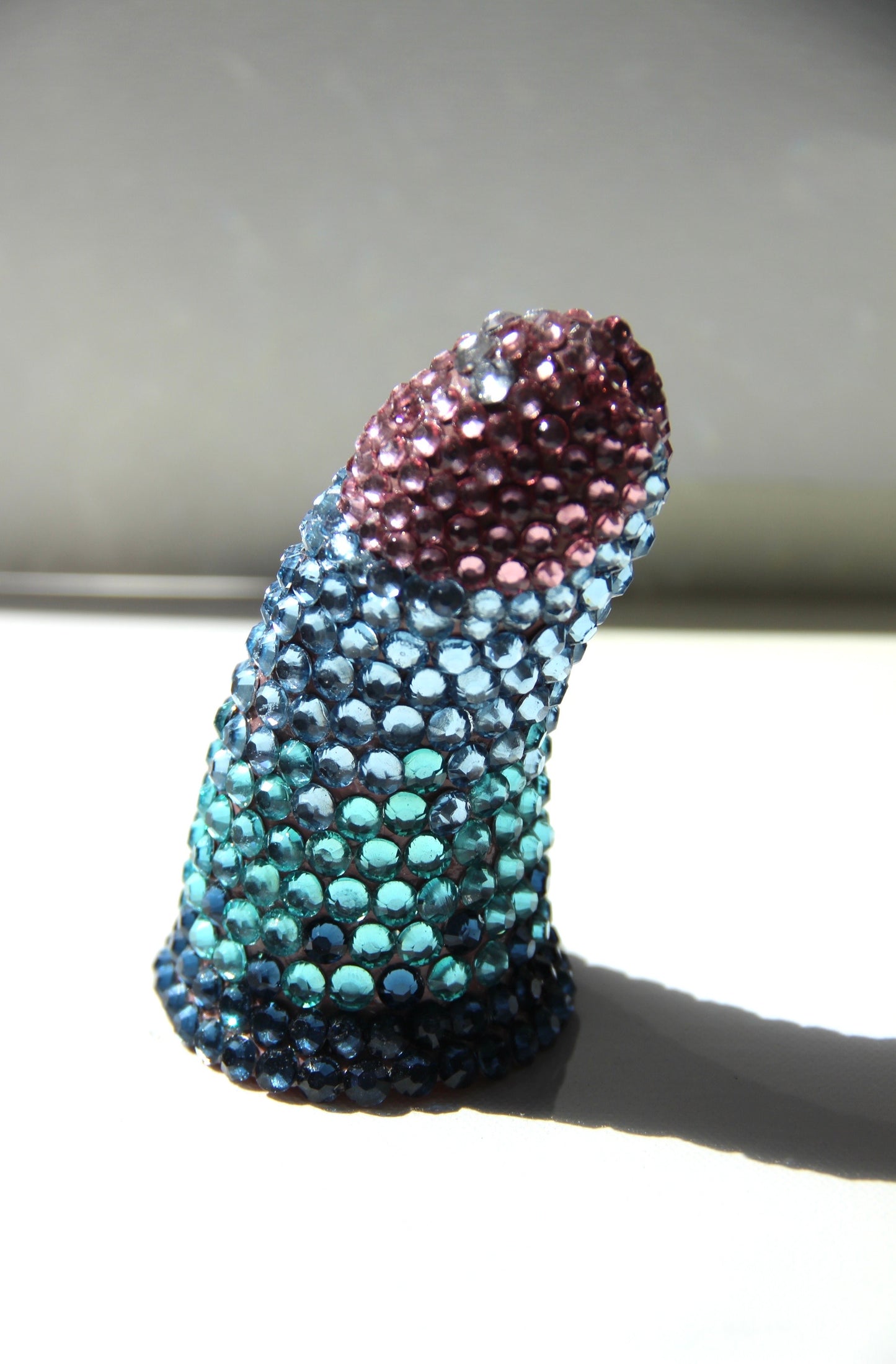 Blue Teal Pink Contemporary Penis Nude Glass Clay Phallus Phallic Erotic Rhinestone Sculpture LGBT Queer Gay Art By Max Hammond Studio