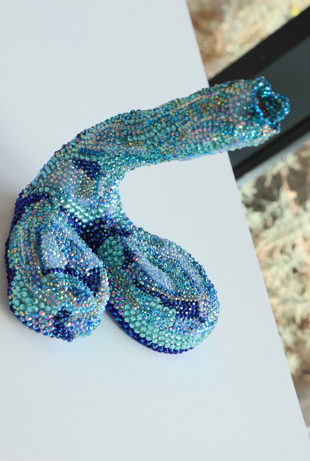 Extra Large Blue Contemporary Penis Nude Glass Clay Erotic Phallus Phallic Erotic Rhinestone Sculpture LGBT Queer Gay Art By Max Hammond Studio