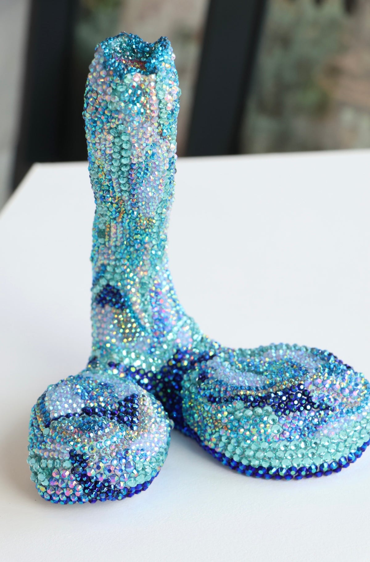 Extra Large Blue Contemporary Penis Nude Glass Clay Erotic Phallus Phallic Erotic Rhinestone Sculpture LGBT Queer Gay Art By Max Hammond Studio