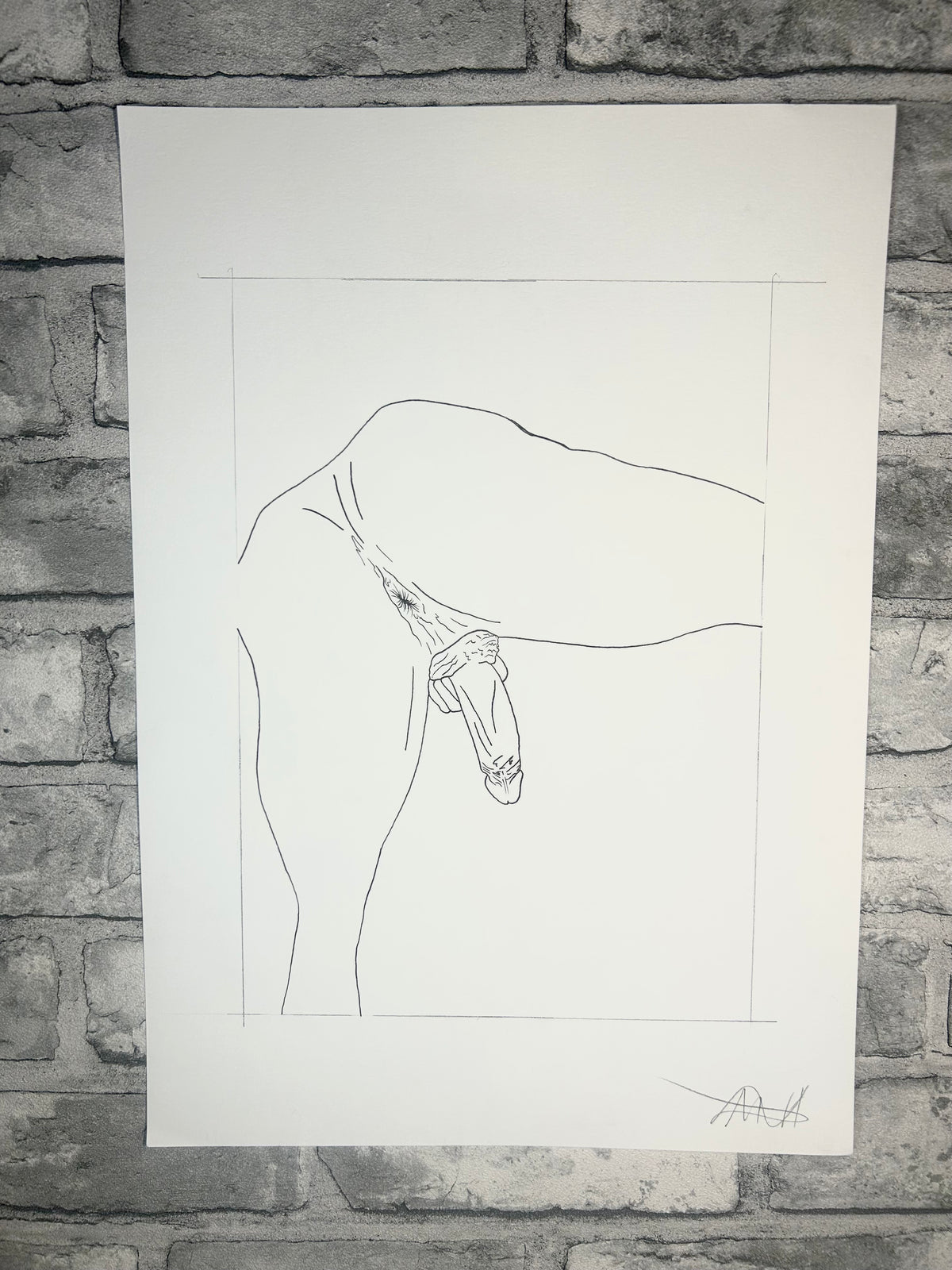 Big Harry (2026) | Unique Original Gay Art | Fine Liner Queer Erotic Drawing | Male Nude Fine Liner Artwork One of a kind 1/1 By Max Hammond Studio