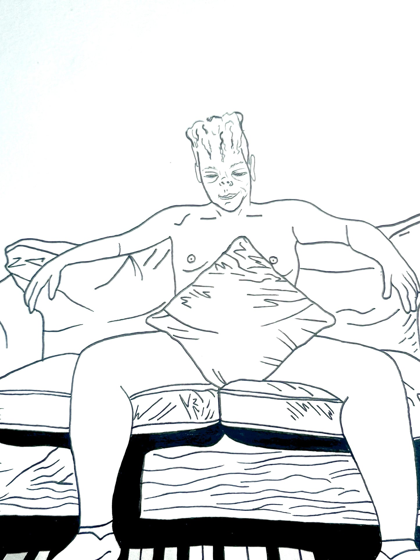 Untitled (2026) | Unique Original Gay Art | Fine Liner Queer Erotic Drawing | Male Nude Phallus Phallic Fine Liner Artwork One of a kind 1/1 By Artist Max Hammond
