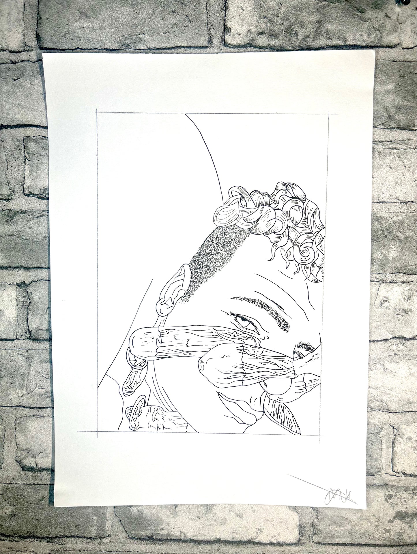 Untitled (2026) | Unique Original Gay Art | Fine Liner Queer Erotic Drawing | Male Nude Phallus Phallic Fine Liner Artwork One of a kind 1/1 By Artist Max Hammond