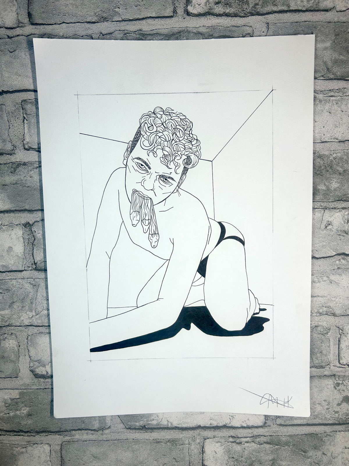 Untitled (2026) | Unique Original Gay Art | Fine Liner Queer Erotic Drawing | Male Nude Phallus Phallic Fine Liner Artwork One of a kind 1/1 By Artist Max Hammond