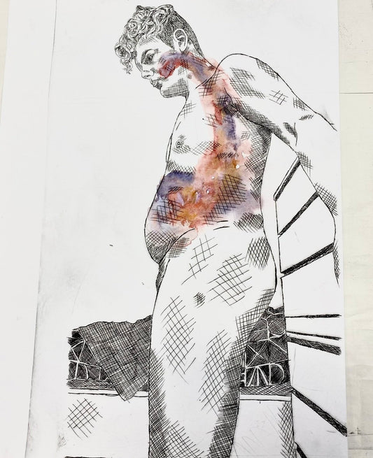 Max Hammond “you left me with a void” 2020, original drypoint print with watercolour, gift, art, collectible