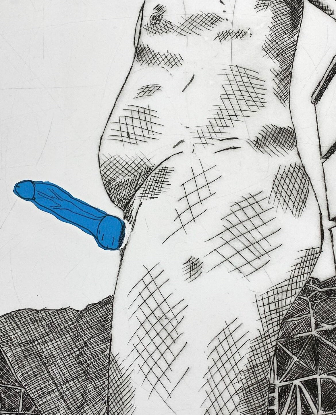 Max Hammond “Average” 2020 drypoint print with collage, gift, original, collectible, figure, Tracey emin
