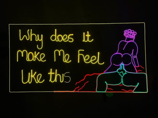 max Hammond "Why does it make me feel like this" 2023 neon on canvas, Confessional, Tracey Emin, gayart, art