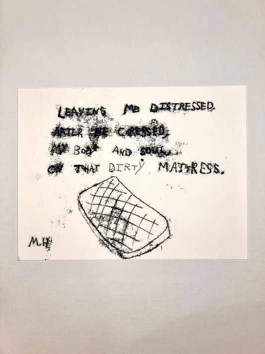 Max Hammond “Dirty Mattress” Original Monoprint, print, contemporary confessional artist, signed, dated, print, 1/1, Tracey Emin, art