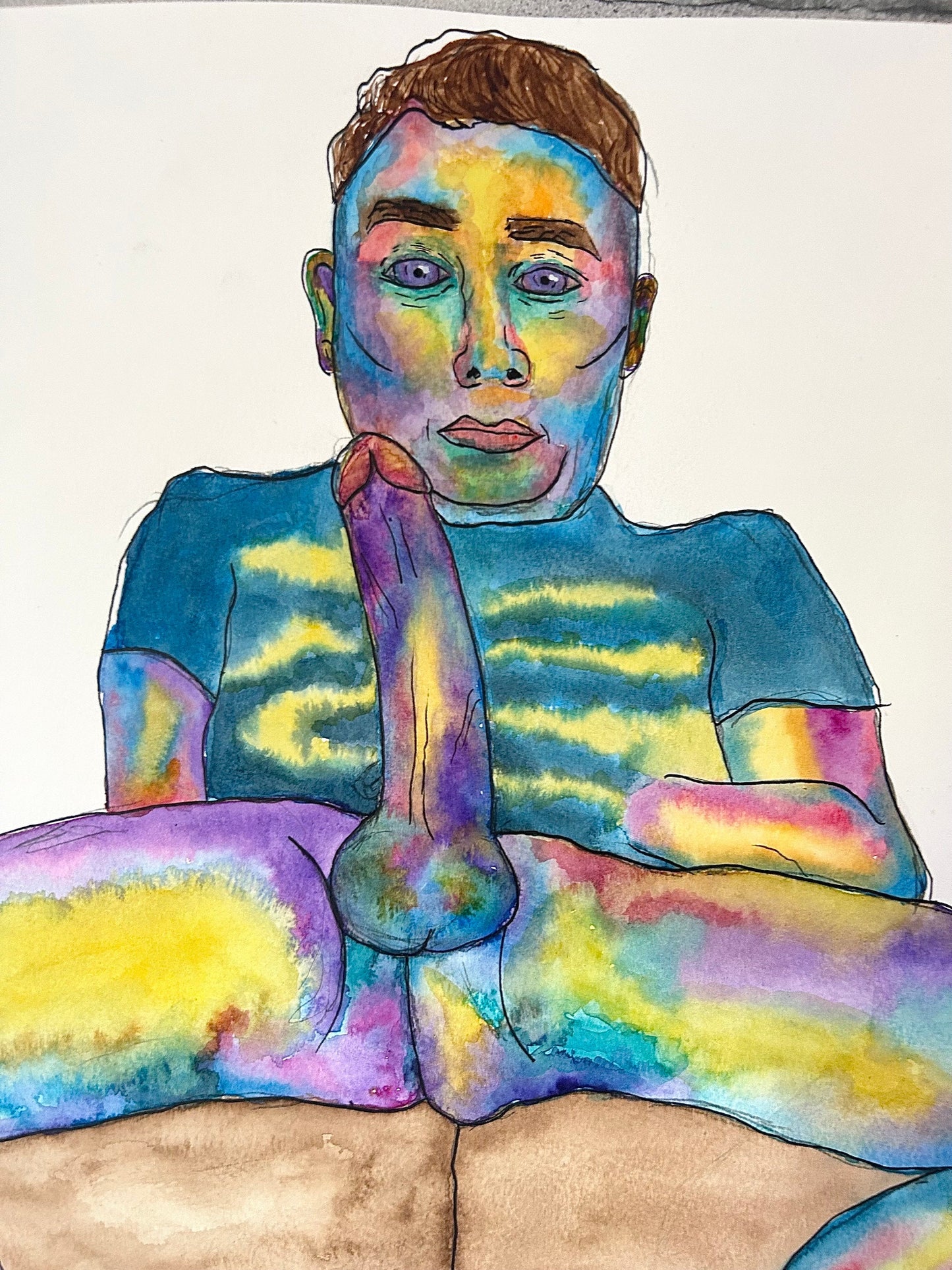 Max Hammond “Matt” Watercolour Painting, fineliner, Original, Contemporary Confessional artist, Signed, Dated, gift, art, Drawing, 1/1