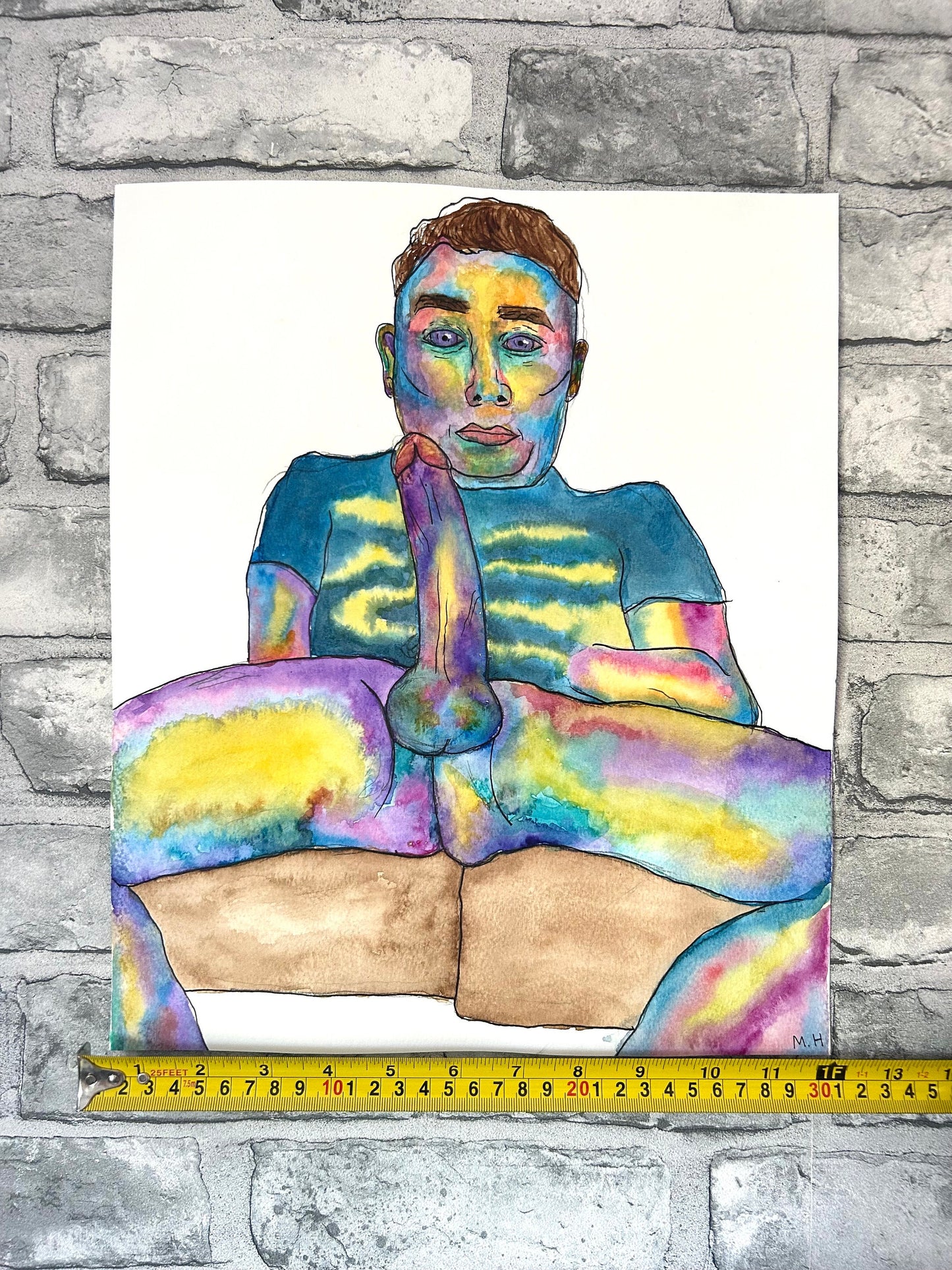 Max Hammond “Matt” Watercolour Painting, fineliner, Original, Contemporary Confessional artist, Signed, Dated, gift, art, Drawing, 1/1