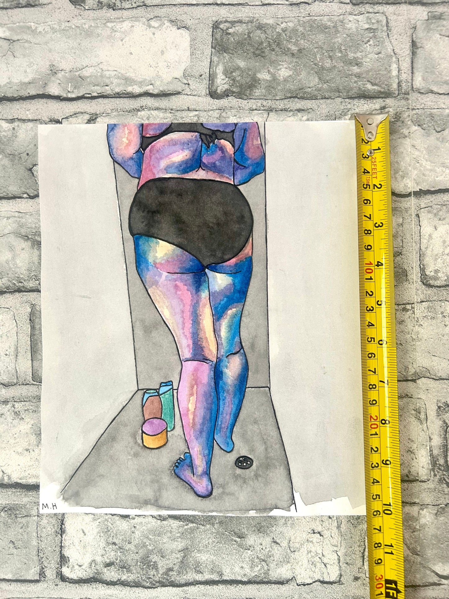 Max Hammond “Lonely Shower” watercolour, painting, Original, Contemporary Confessional artist, Signed, Dated, gift, art, Drawing, 1/1