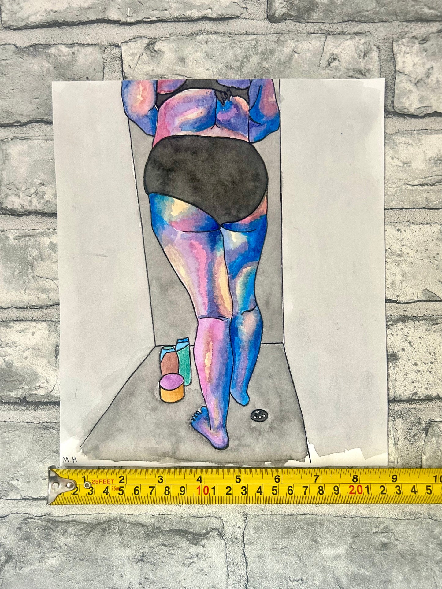 Max Hammond “Lonely Shower” watercolour, painting, Original, Contemporary Confessional artist, Signed, Dated, gift, art, Drawing, 1/1