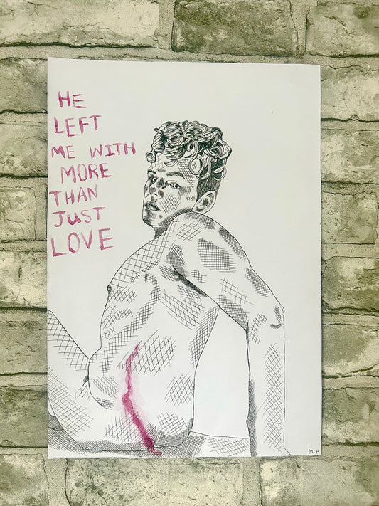 Max Hammond “He Left” Drypoint, print, watercolour, text, Original, Contemporary Confessional artist, Signed, gift, art, Drawing, 1/1