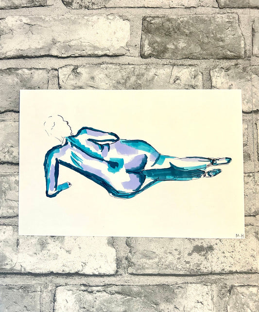 Max Hammond “Comfort” nude, figure drawing, home decor, Original, Contemporary Confessional artist, Signed, gift, art, Drawing, 1/1