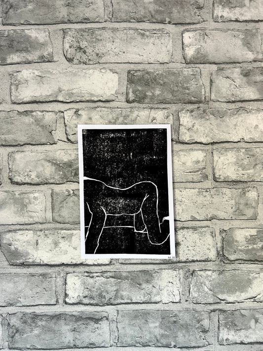Max Hammond “Waiting Alone” Lino cut, Monoprint, Original, Contemporary Confessional artist, Signed, Dated, gift, art, Drawing, 1/1