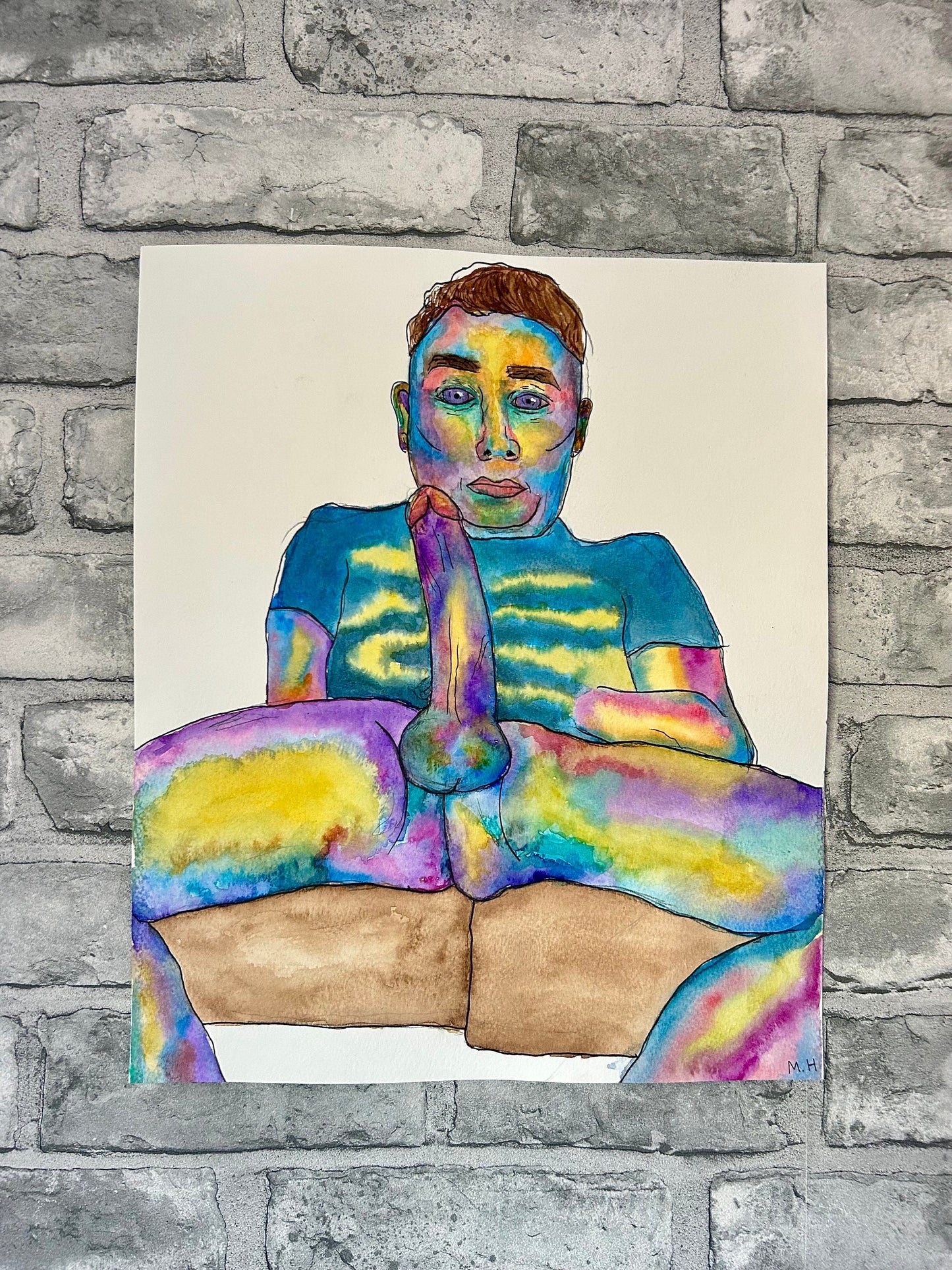 Max Hammond “Matt” Watercolour Painting, fineliner, Original, Contemporary Confessional artist, Signed, Dated, gift, art, Drawing, 1/1