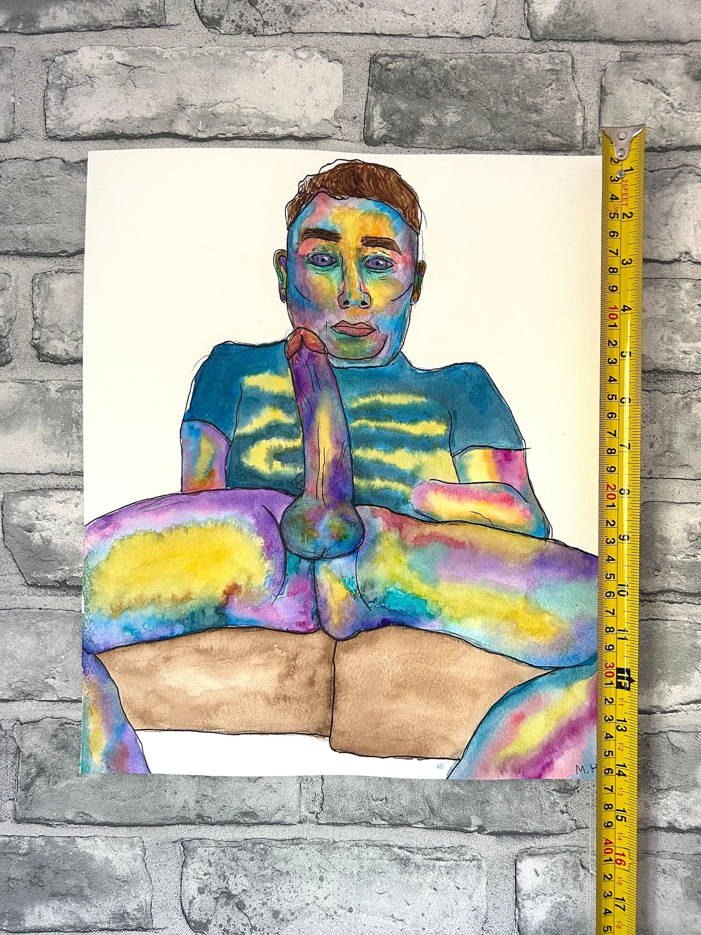 Max Hammond “Matt” Watercolour Painting, fineliner, Original, Contemporary Confessional artist, Signed, Dated, gift, art, Drawing, 1/1