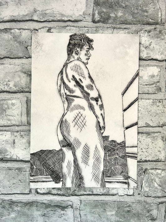 Max Hammond “His Other Option” 2020, drypoint, print, confessional, art, nude, Tracey emin, gay, figure, home, decor, gift, black collection