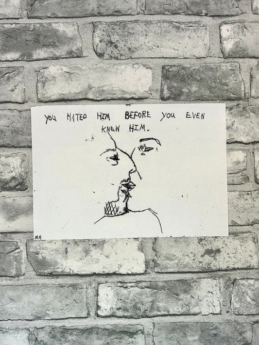 Max Hammond “you hated him” 2022, monoprint, print, confessional, art, nude, Tracey emin, gay, figure, home, decor, gift, black collection