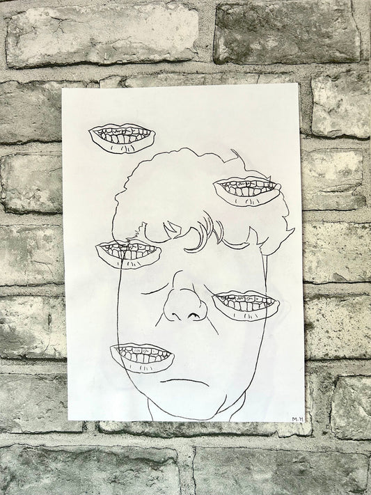 Max Hammond “Facade” 2021, drypoint, print, confessional, art, portrait, Tracey emin, gay, figure, home, decor, gift, black, series,