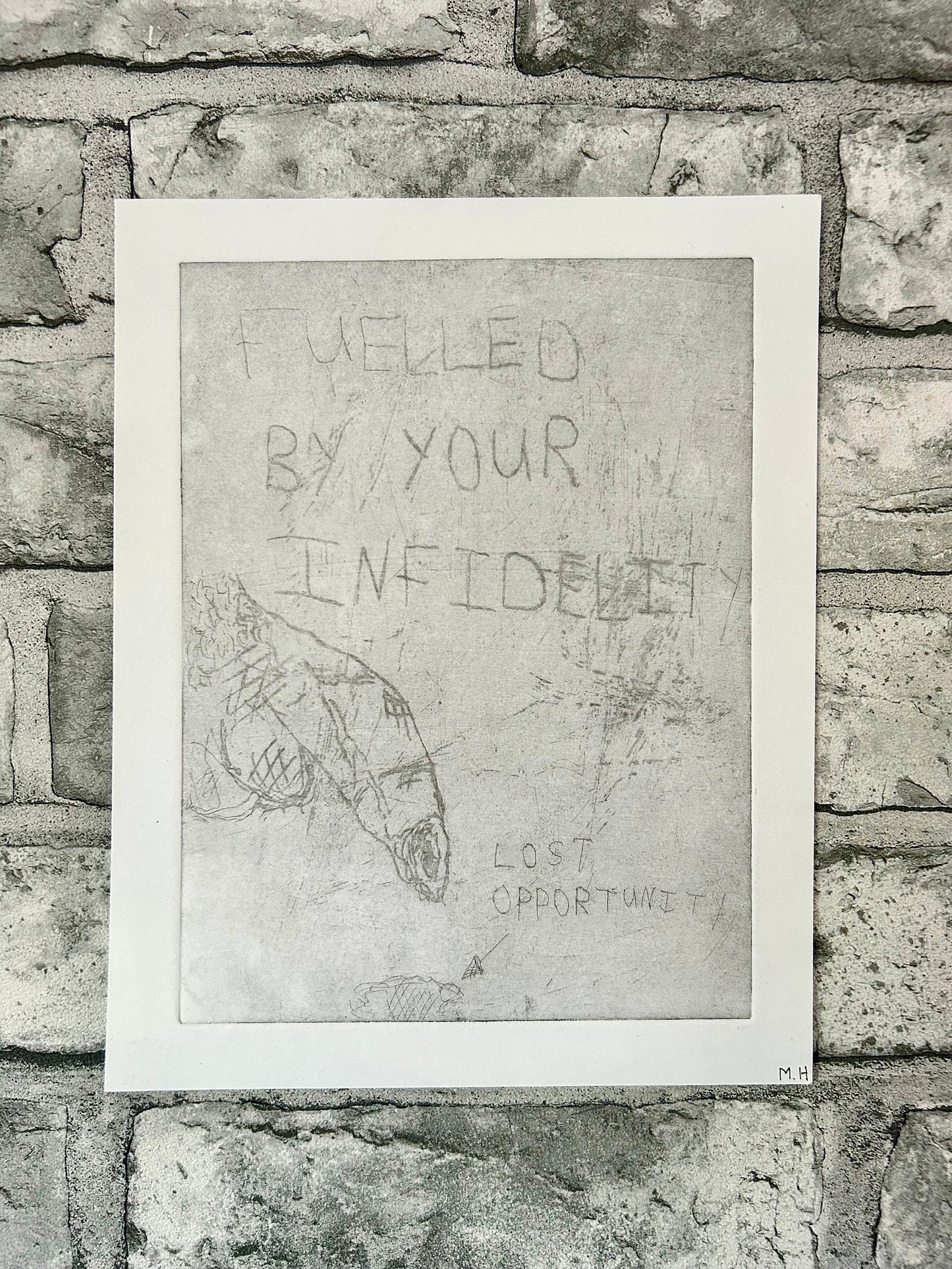 Max Hammond “Infidelity” 2021, drypoint, print, confessional, art, nude, Tracey emin, gay, figure, home, decor, gift, black collection