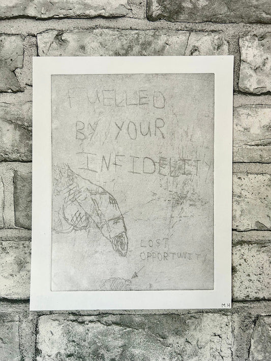 Max Hammond “Infidelity” 2021, drypoint, print, confessional, art, nude, Tracey emin, gay, figure, home, decor, gift, black collection