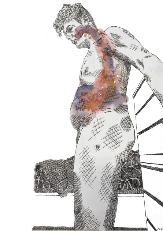 Max Hammond “You left me with a void” print, A4, 2023, nude, original, Neon on canvas, neon, gift, figure print, home decor, watercolour,