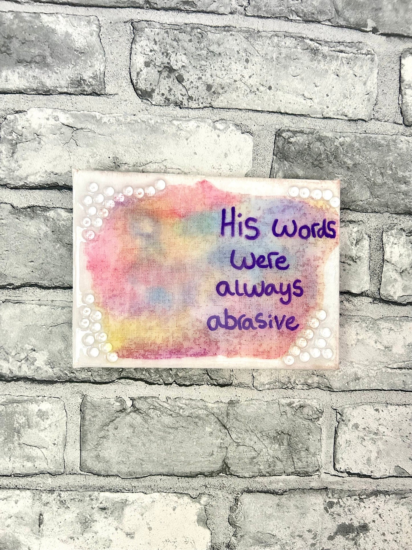 Max Hammond “Abrasive” 2023, resin, canvas, confessional, art, quote, Tracey emin, gay, figure, home, decor, gift, fragile, acrylic, paint